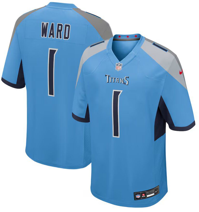 Men Tennessee Titans #1 Cameron Ward Light Blue 2025 NFL Draft First Round Pick Nike  Game Jersey